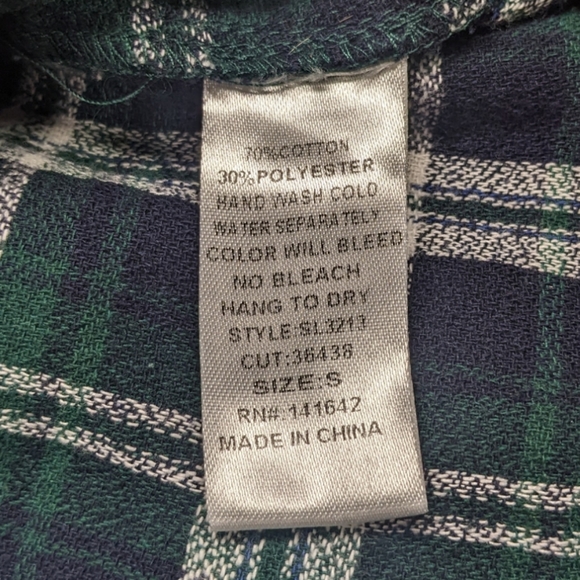 She+Sky Size Small Green Blue & White Flannel Tunic with Laces - Picture 5 of 11